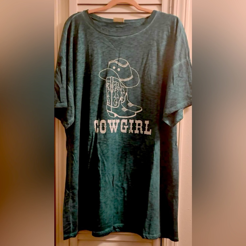NWT COWGIRL TSHIRT DRESS TEAL BLUE SIZE MEDIUM